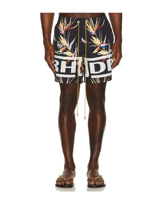 Rhude Black Regatta Club Hawaiian Swim Short for men