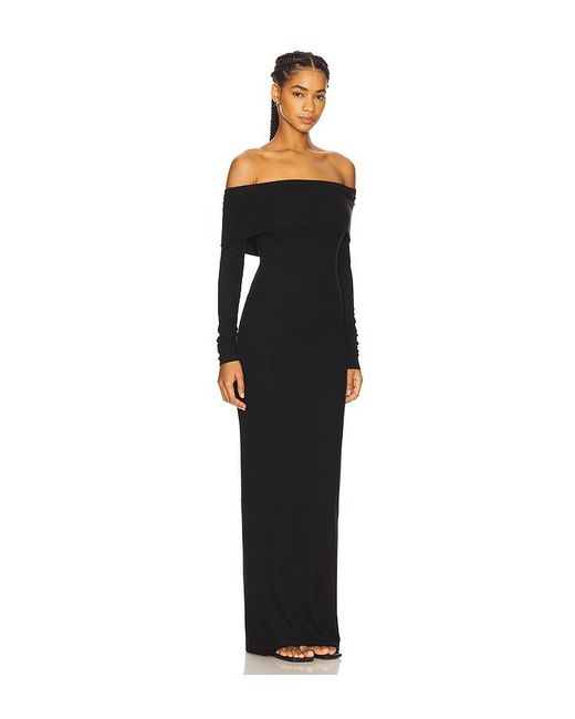ÉTERNE Black Long Sleeve Off-Shoulder Butter Rib Maxi Dress
