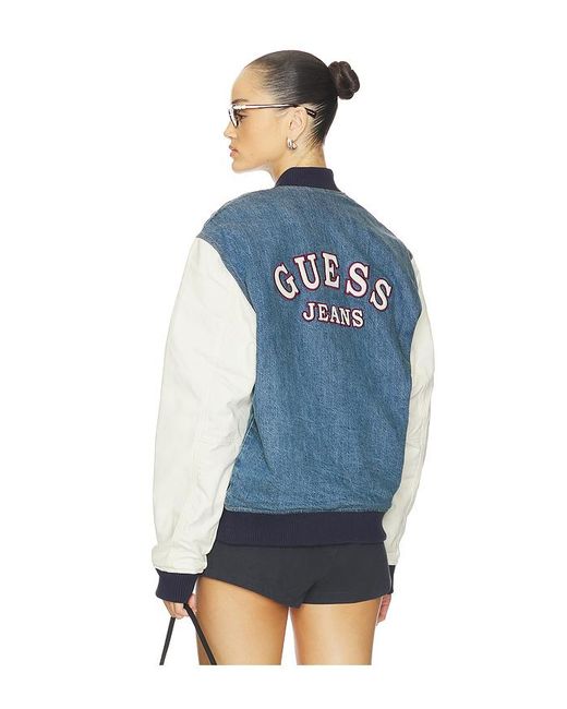 Guess Blue Denim Letterman Jacket