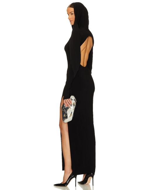 Norma Kamali Hooded Open Back Long Sleeve Side Slit Gown In Black Lyst 
