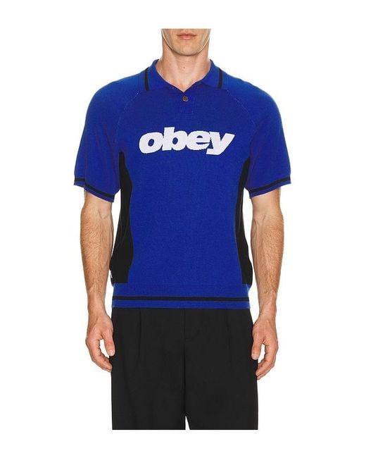 Obey Blue Sport Knitted Polo for men