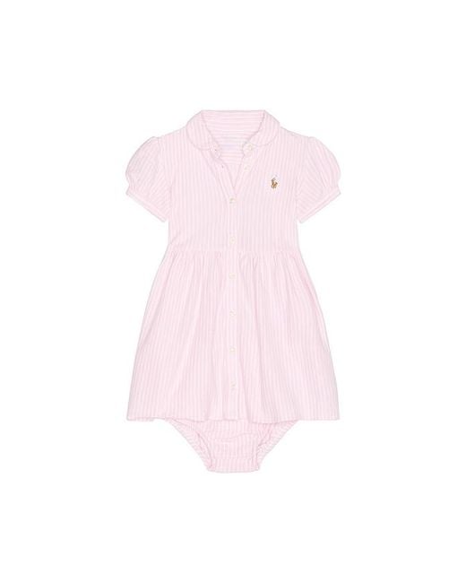 Polo Ralph Lauren Pink Baby Short-Sleeve Striped Oxford Knit Dress
