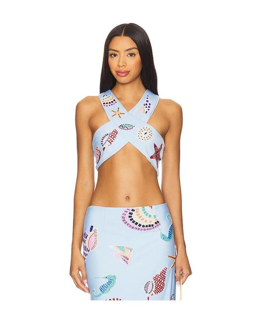 Oceanus Blue Kshell Hand Beaded Top