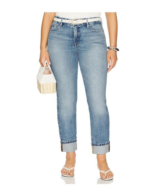 GOOD AMERICAN Blue Mid Rise Good Classic Cuffed Jeans