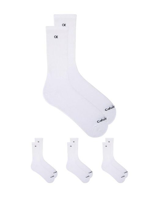 メンズ Calvin Klein 6 Pack Basic Cushion Crew Socks White