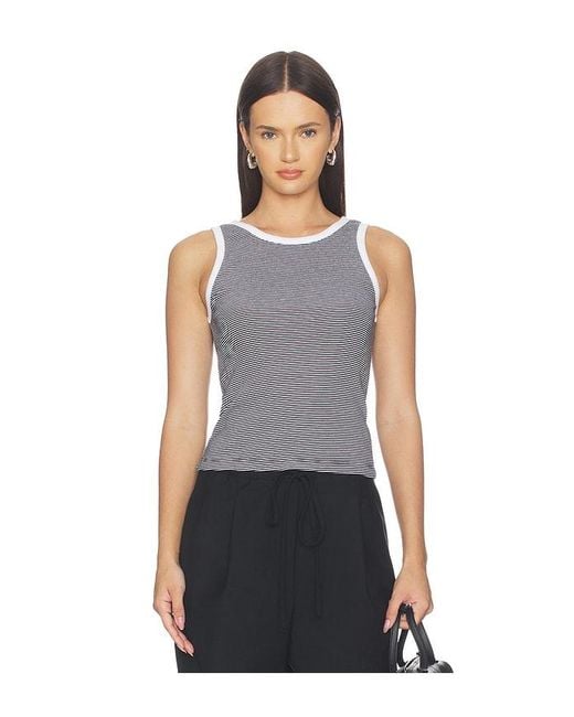 Enza Costa Black Cotton Mini Stripe Tank