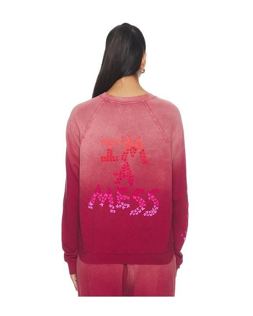 Lauren Moshi Red Anela Crewneck Raglan Pullover