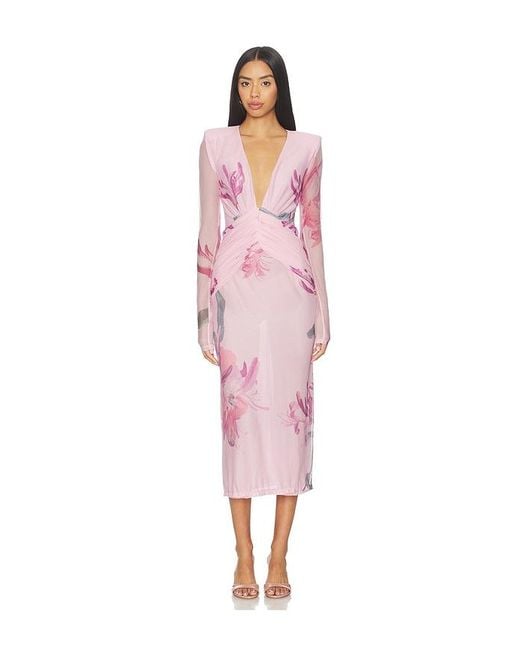 PATBO Pink Honey Flower Tulle Midi Dress