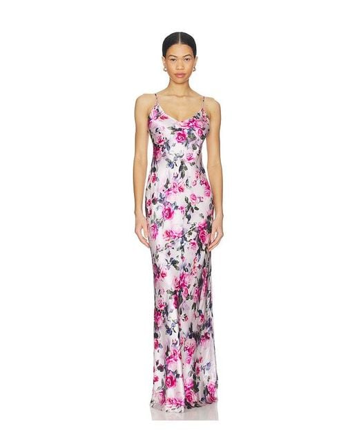 L'Agence Red Serita Maxi V Neck Bias Dress