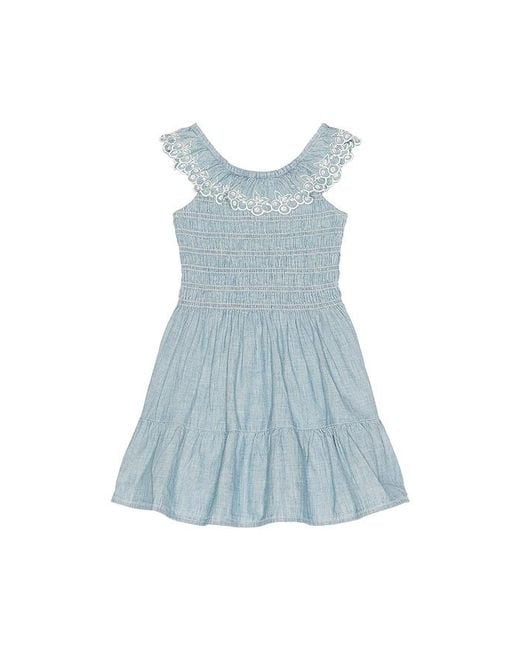 Polo Ralph Lauren Blue Short Sleeve Chambray Woven Ruffle Dress