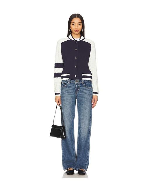 Central Park West Blue Cable Sleeve Knit Bomber