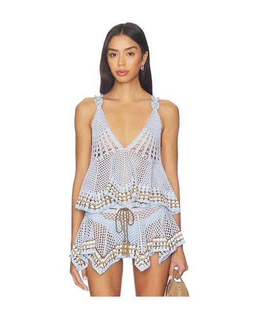 MY BEACHY SIDE Blue Tula Hand-Crocheted Top