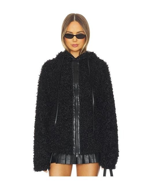 Norma Kamali Black Oversized Raglan Sleeve Zip Front Hooded Jacket