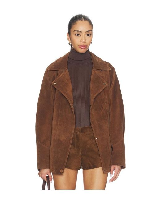 AEXAE Brown Leather Suede Belted Jacket