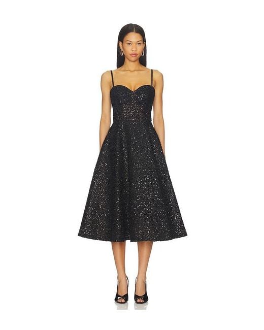 Nadine Merabi Black Beaded Embellished Skater Midi Dress