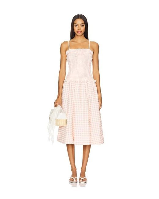 For Love & Lemons White Petal Gingham Midi Dress