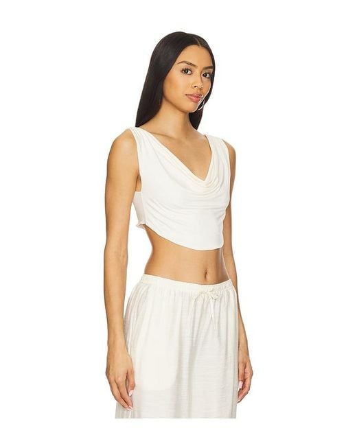 Indah White Maha Solid Cowl Neck Vest Top