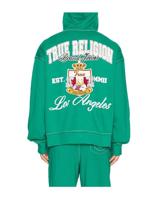 True Religion Green Crest Big T Cinched Zip Up Hoodie for men