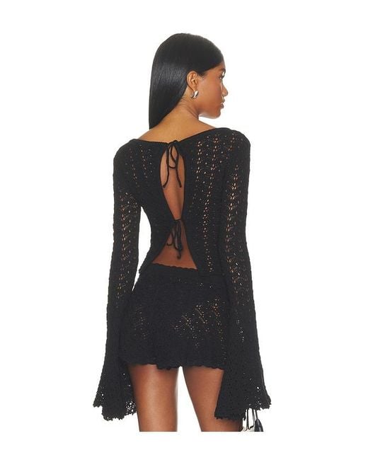 Tularosa Black Zaylee Boat Neck Open Stitch Mini Sweater