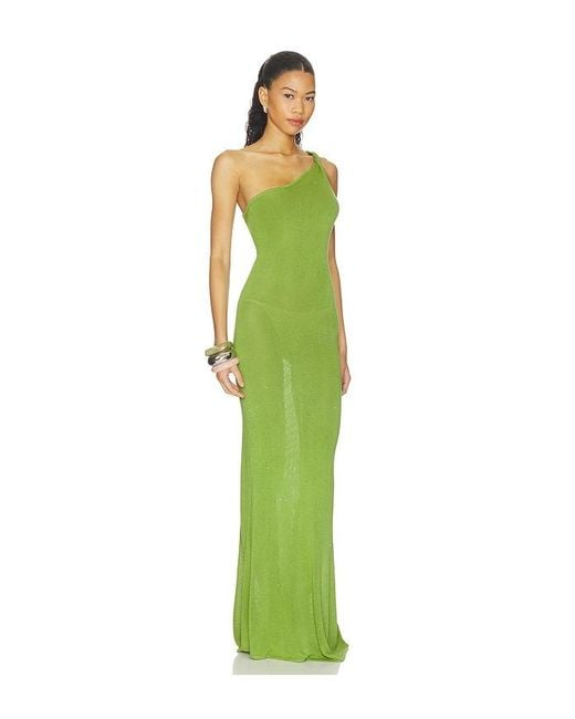 Runaway the Label Green Diana Asymmetric Neck Maxi Dress