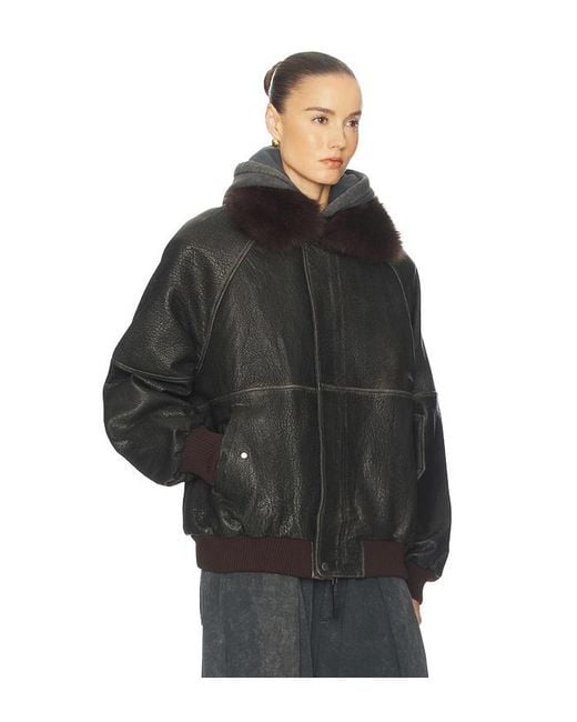Helsa Black The Oversized Leather Bomber With Faux Fur Collar