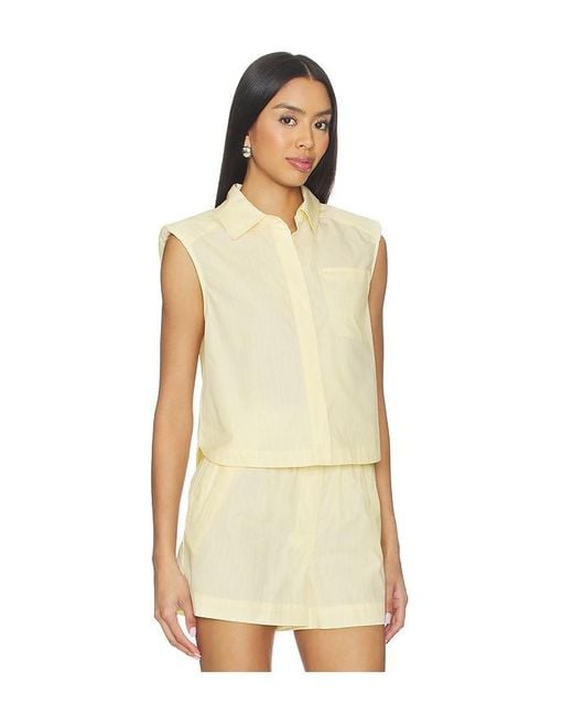 Jonathan Simkhai Natural Winslow Short Sleeve Cropped Shirt