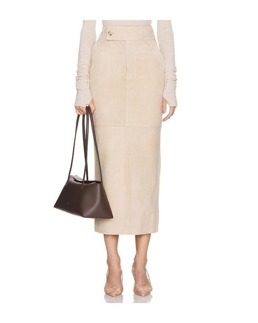 Helsa Natural Suede Column Midi Skirt