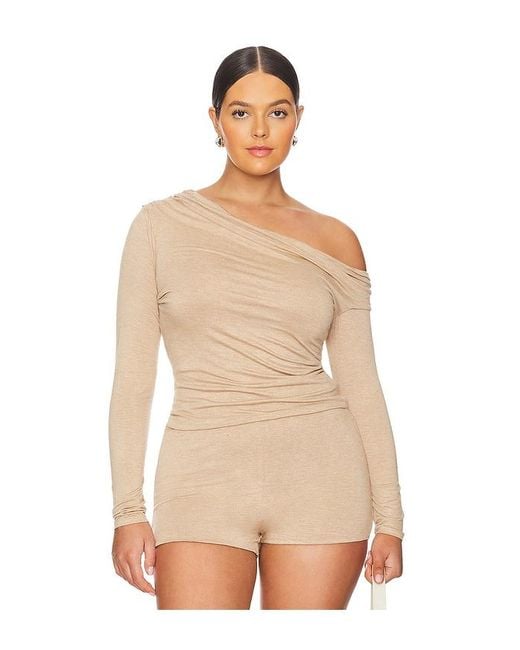 AFRM Natural Off-Shoulder Jersey Long Sleeve Top