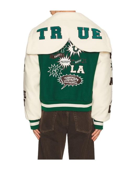 True Religion Green Retro Wool Varsity Jacket for men