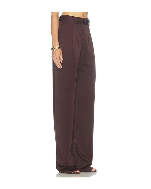 LAPOINTE Brown Lightweight Satin High Waisted Belted Pant