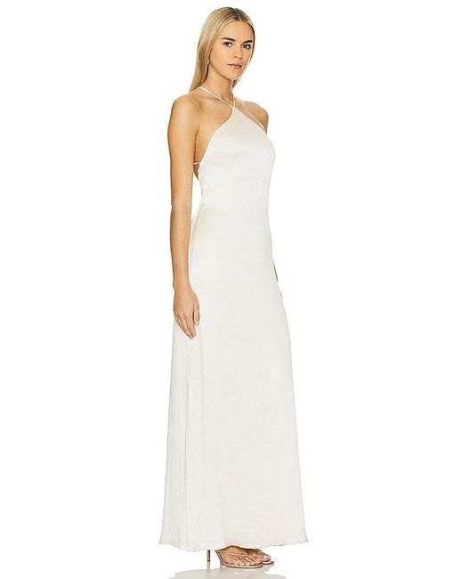 Line & Dot White Glossy Halter Maxi Dress
