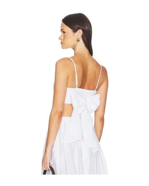 Susana Monaco White Solid Linen Tie Back Top