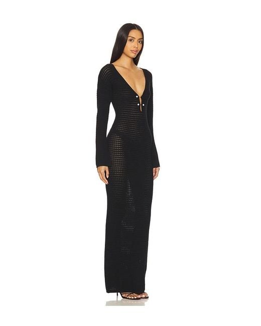La Porte Black Crochet Maxi With Signature Pearl Details Dress