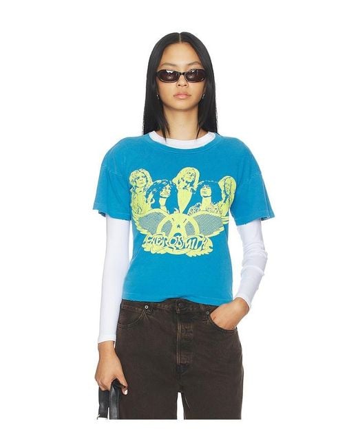 MadeWorn Blue Aerosmith Crop Tee