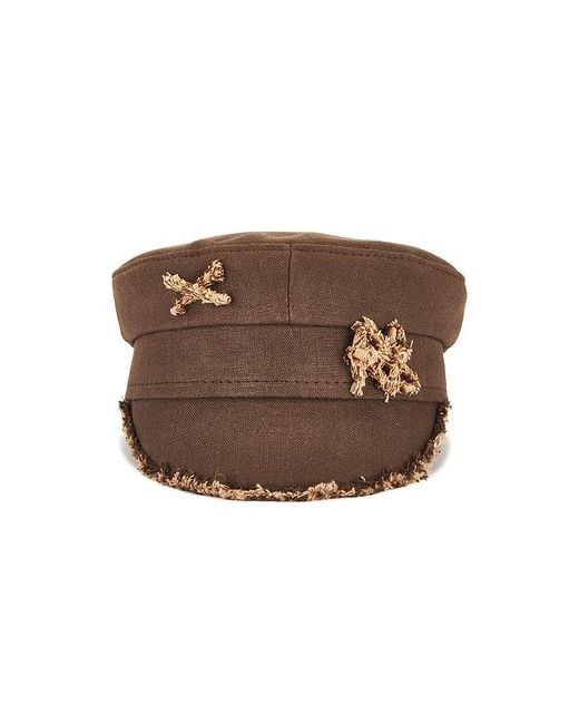 Ruslan Baginskiy Brown Monogram-Embellished Fringed Baker Boy Cap