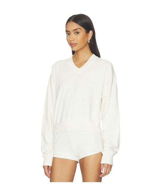 ÉTERNE White Lightweight French Terry Cropped V-Neck Sweatshirt