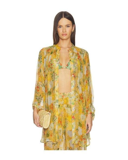 VERANDAH Yellow Boho Mini Shirt Dress