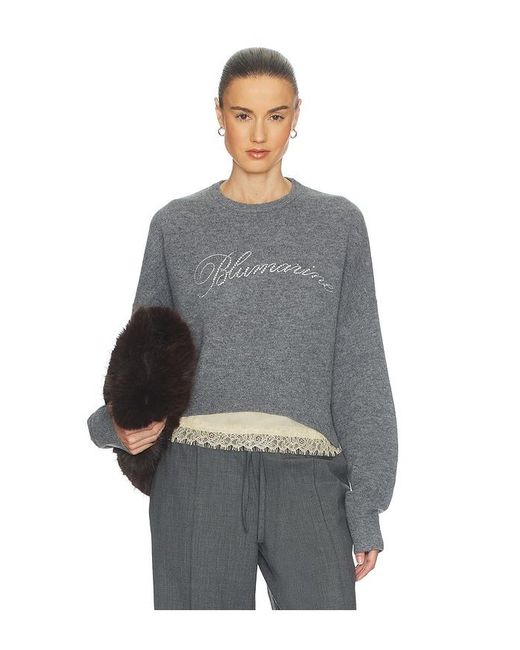 Blumarine Gray Knit Logo Embroidered Pullover