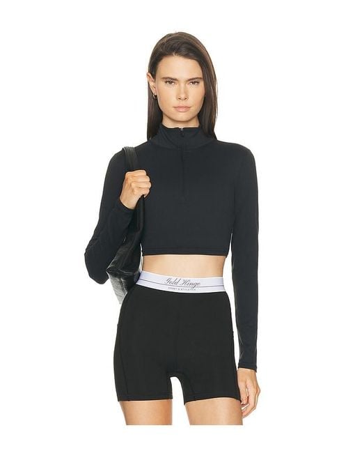 Gold Hinge Black Athletic Half Zip Crop Top