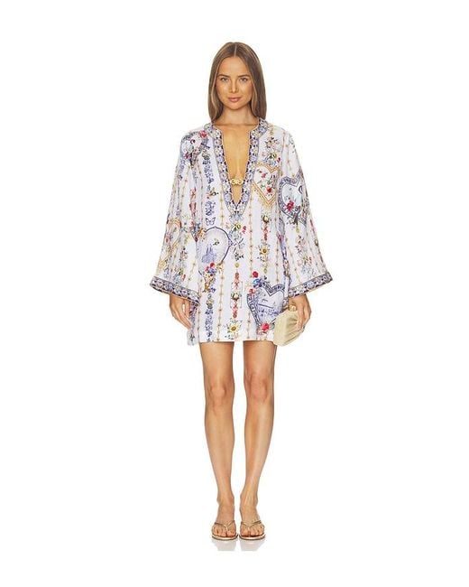 Camilla White Deep V Neck Hardware Short Kaftan