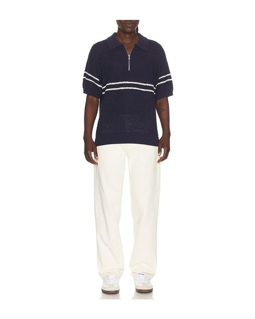 DUNST Blue Half Zip Polo for men