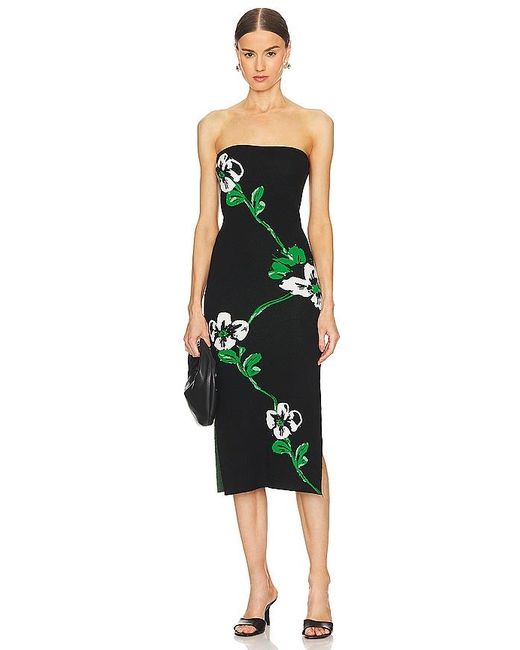 MILLY Green Floral Jacquard Strapless Midi Dress