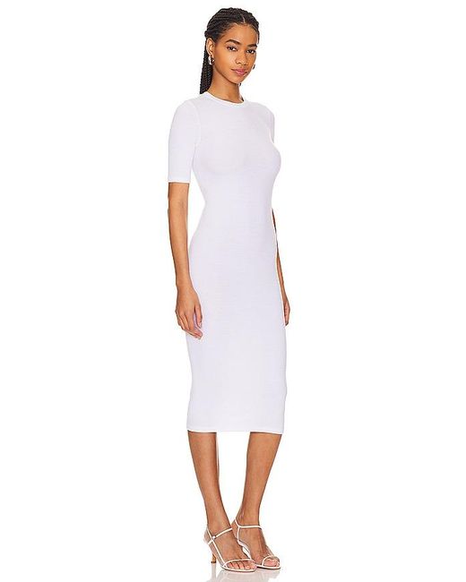Enza Costa White Silk Rib Half Sleeve Midi Dress