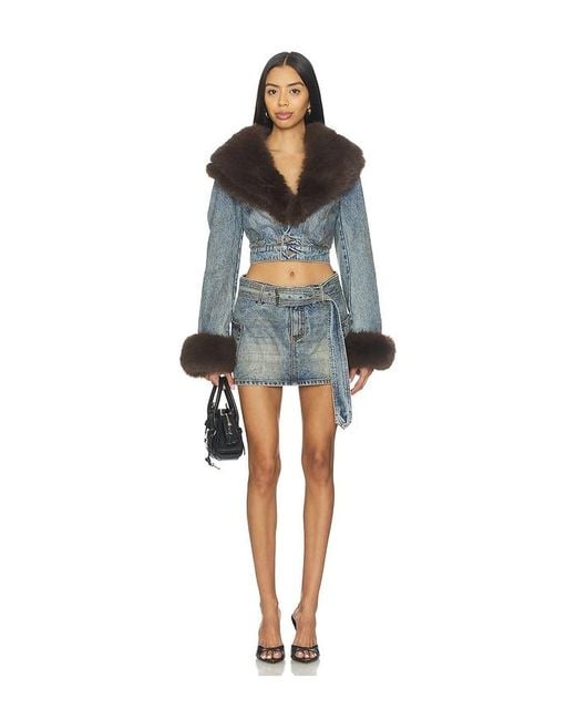 AFRM Black The Low Neck Denim Jacket With Faux Fur