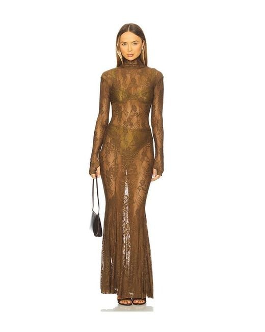 Norma Kamali Natural X Revolve Long Sleeve Turtleneck Fishtail Gown