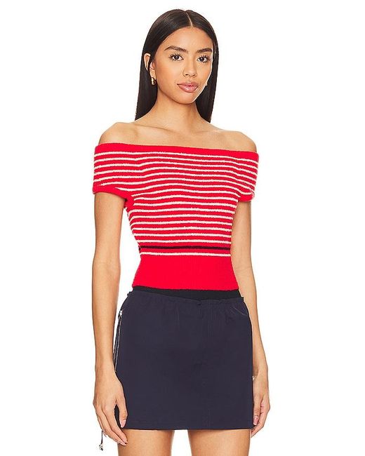 Monrow Red Boucle Knit Off Shoulder Top