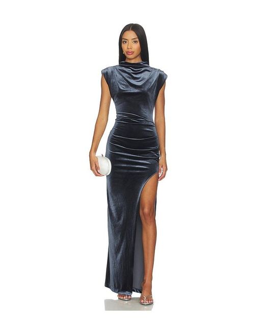 Amanda Uprichard Blue Biella Velvet Gown