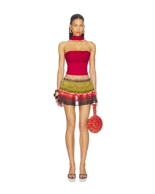Runaway the Label Red Daniella Ruched Ruffle Mini Skirt