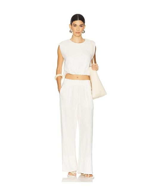 Free People White Days End Linen Pull On Pant