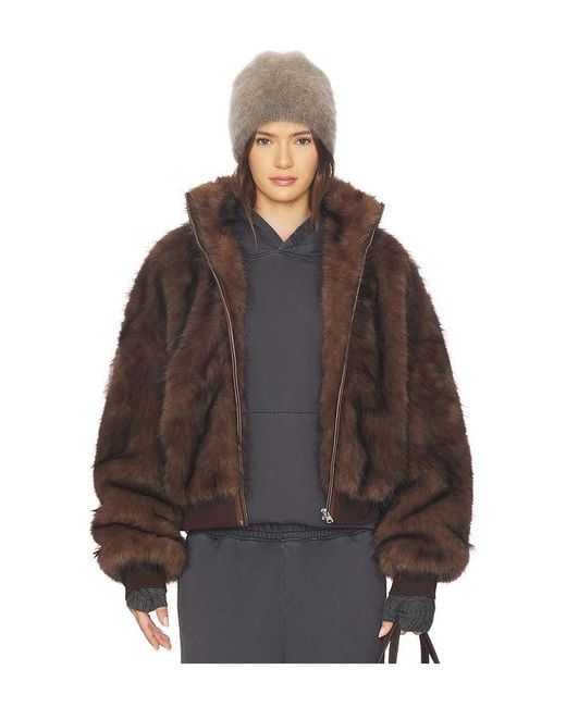 MARRKNULL Brown Hooded Fur Coat